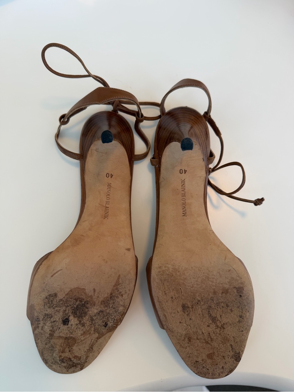 Vintage brown leather Manolo Blahnik lace up sandals heels 40 - Picture 4 of 5